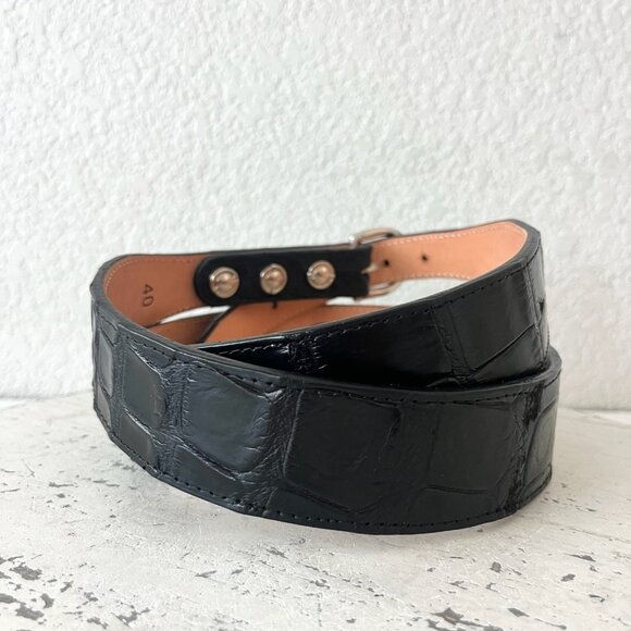 Rod Patrick Boots Western Belt 1.5 in Taper Mens 34 Black Caiman Genuine Leather - Picture 2 of 7